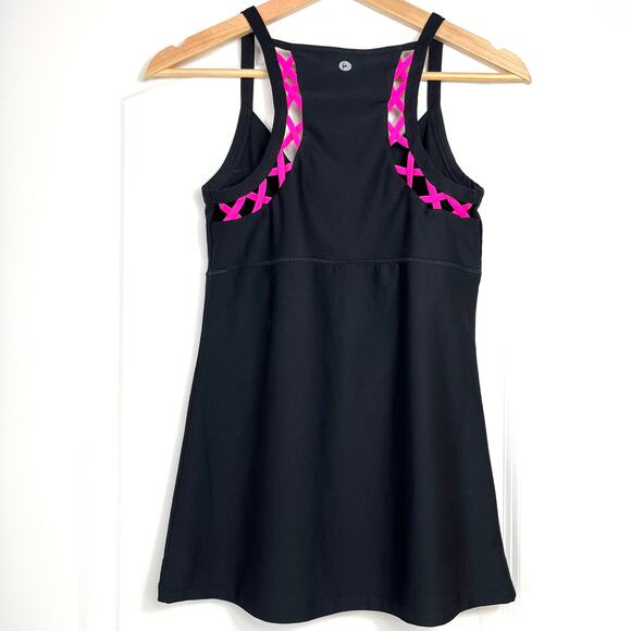 Reflex Womens Tank Razorback Black Pink Accent Size M Athleisure Fitness - Picture 2 of 9